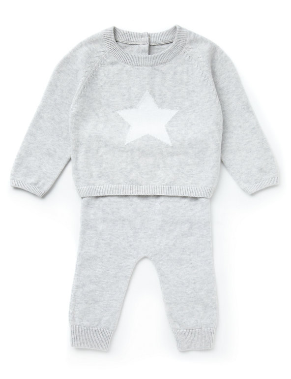 2 Piece Pure Cotton Star Jumper & Joggers Outfit Image 1 of 2