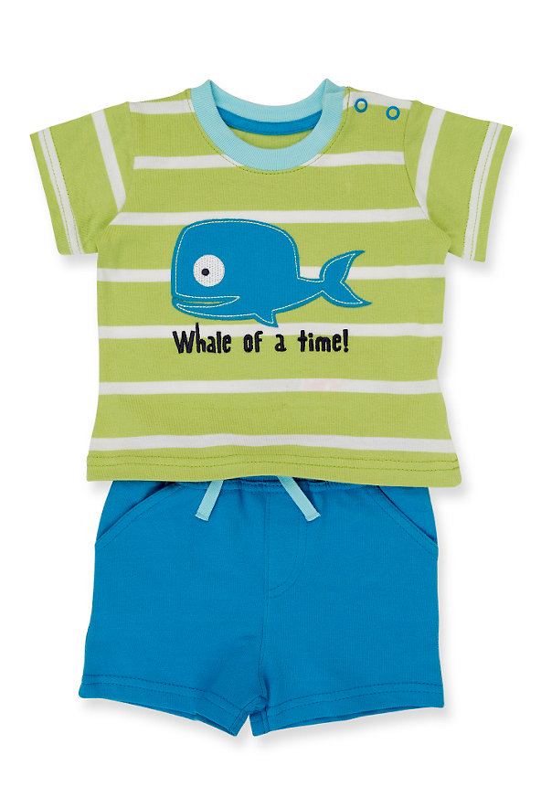 2 Piece Pure Cotton Striped & Whale Print Outfit Image 1 of 1