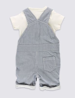 2 Piece Pure Cotton Striped Bibshort & Bodysuit Outfit Image 2 of 5