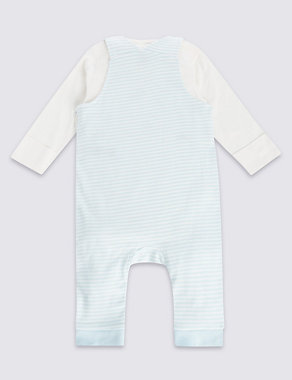 2 Piece Pure Cotton Striped Dungarees Outfit Image 2 of 7