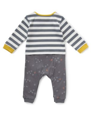 2 Piece Pure Cotton Striped Mock Layered Onesie with Bib Image 2 of 3