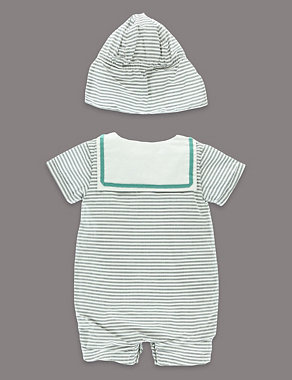 2 Piece Pure Cotton Striped Romper with Hat Image 2 of 4