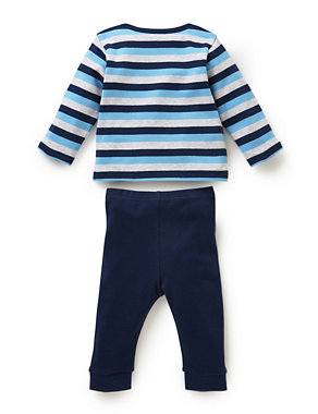 2 Piece Pure Cotton Striped T-Shirt & Joggers Outfit Image 2 of 4