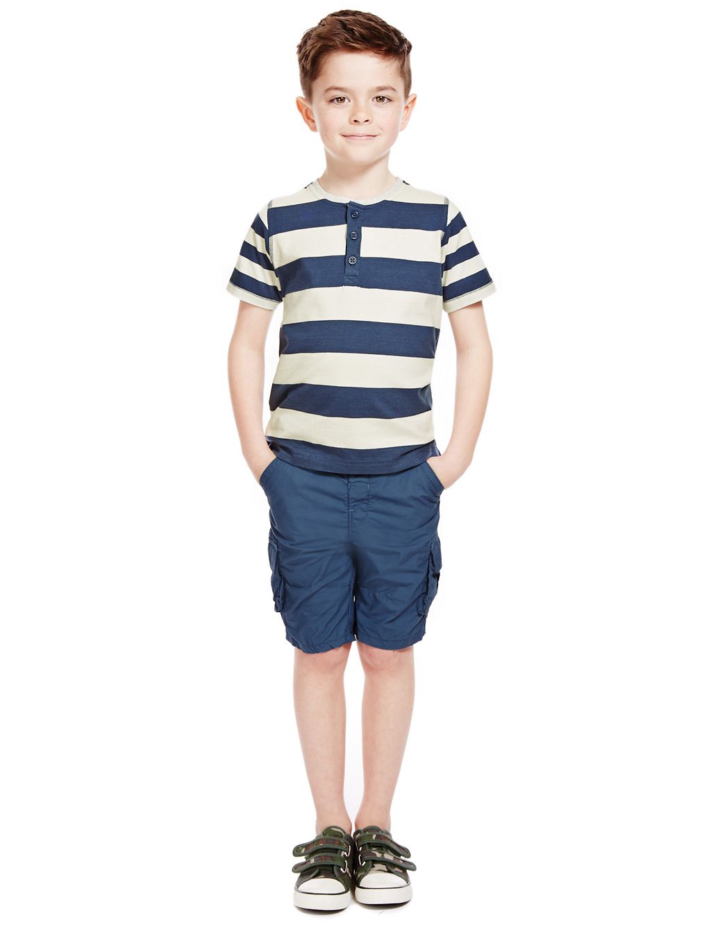 2 Piece Pure Cotton Striped T-Shirt & Shorts Outfit (1-7 Years) 3 of 3