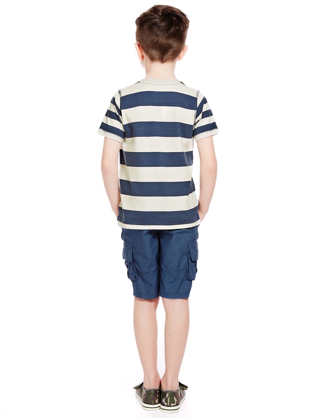 2 Piece Pure Cotton Striped T-Shirt & Shorts Outfit (1-7 Years) 2 of 3