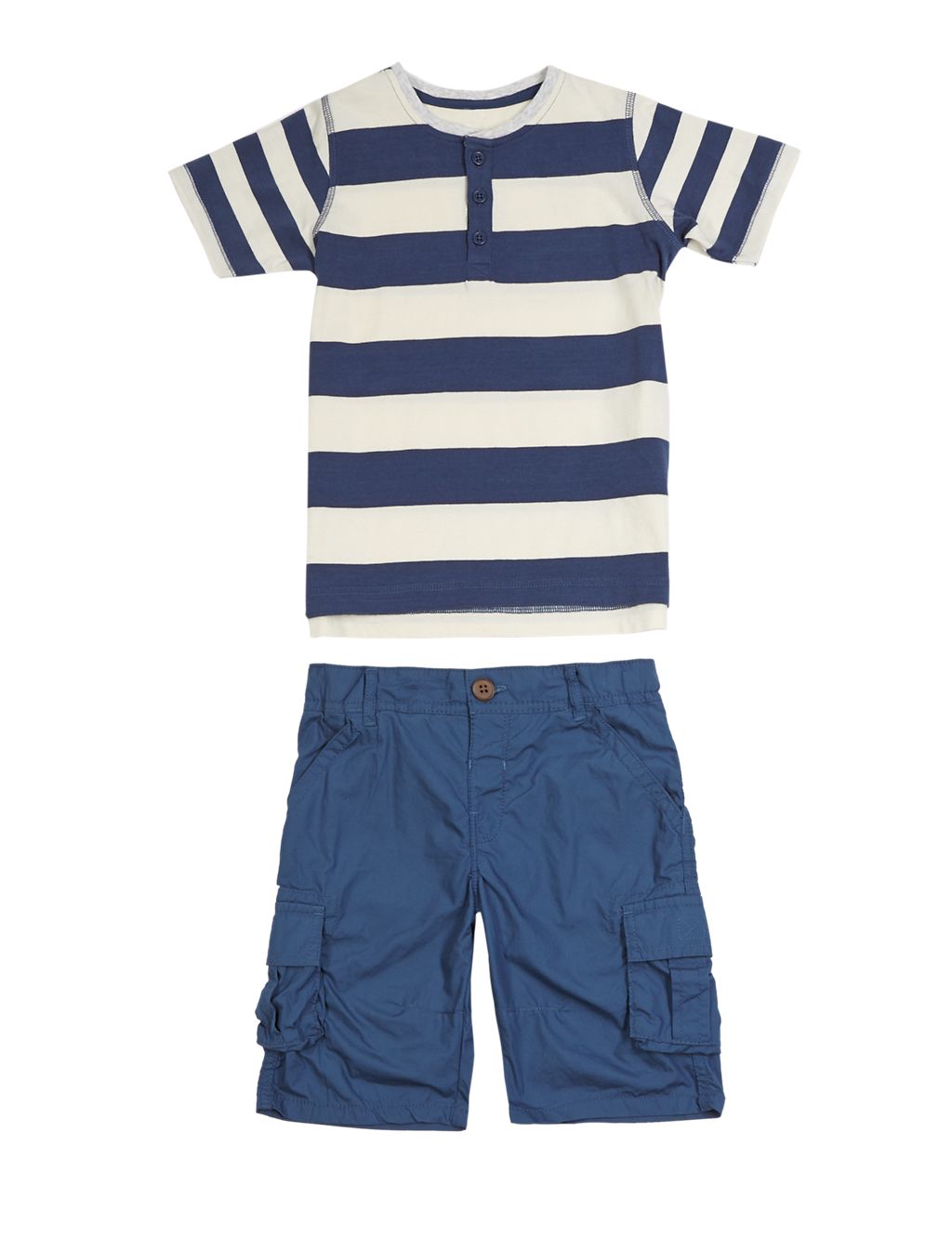 2 Piece Pure Cotton Striped T-Shirt & Shorts Outfit (1-7 Years) 1 of 3
