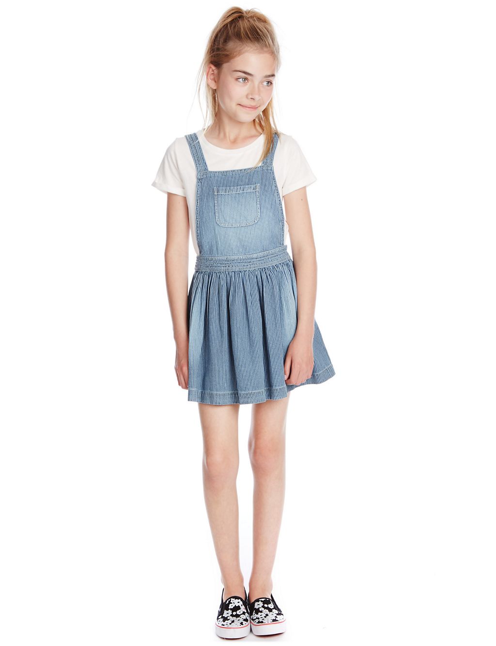 2 Piece Pure Cotton T-Shirt & Denim Pinafore Outfit (5-14 Years) 3 of 3