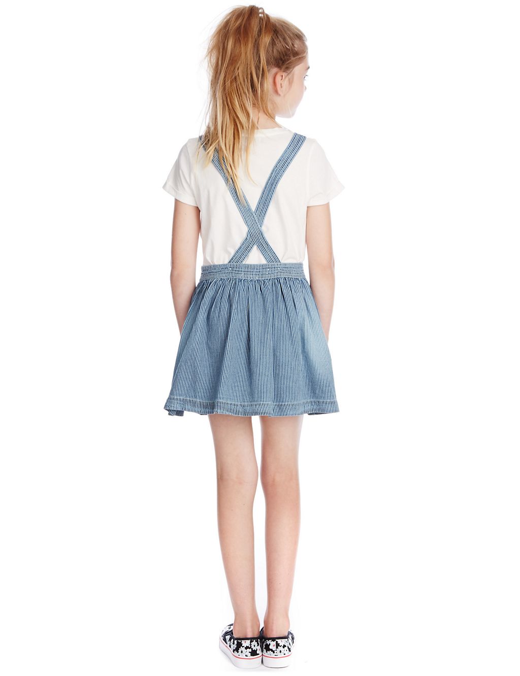 2 Piece Pure Cotton T-Shirt & Denim Pinafore Outfit (5-14 Years) 2 of 3