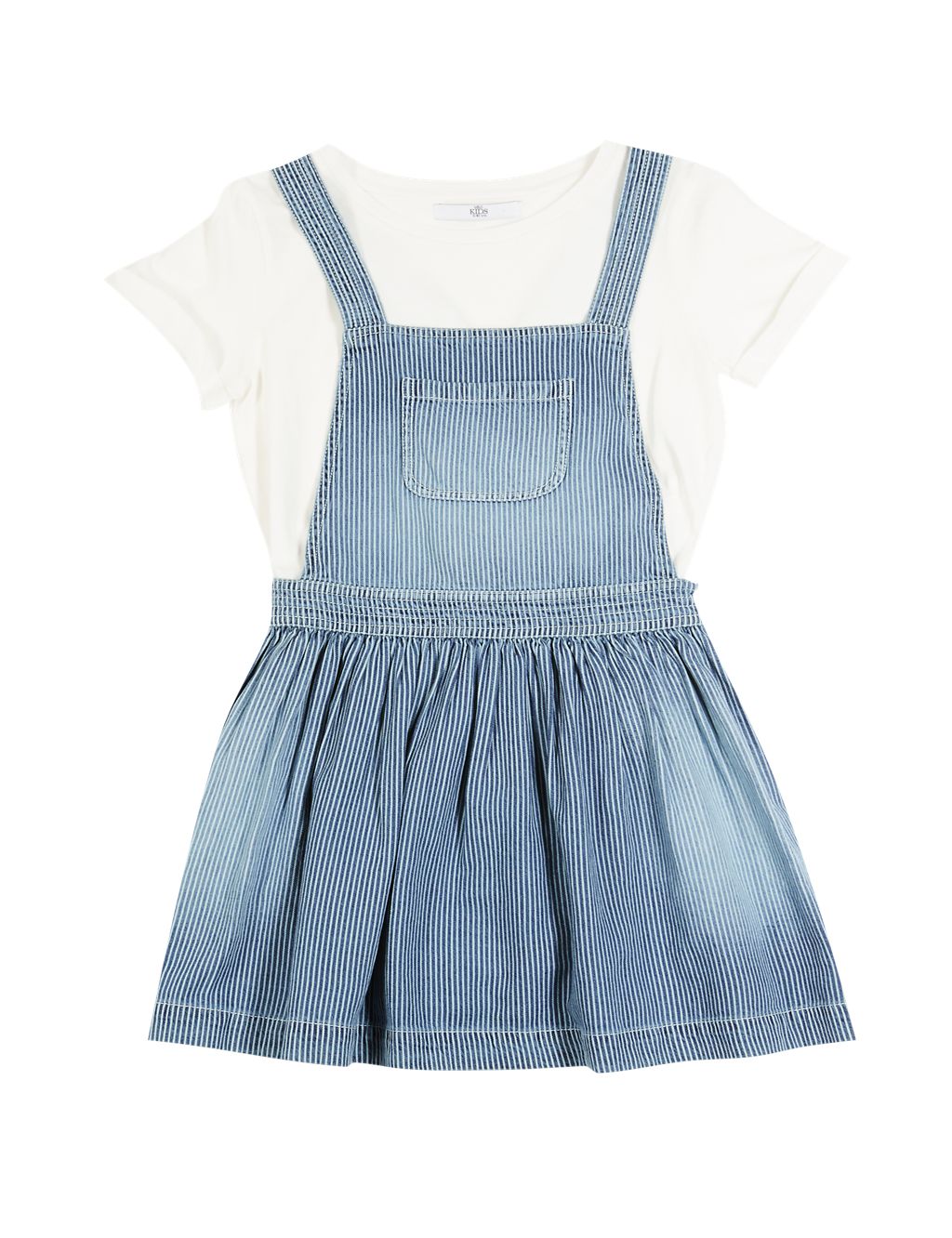 2 Piece Pure Cotton T-Shirt & Denim Pinafore Outfit (5-14 Years) 1 of 3
