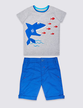 2 Piece Pure Cotton T-Shirt & Shorts Outfit (3 Months - 5 Years) Image 2 of 4