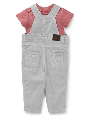2 Piece Pure Cotton Ticking Dungaree Outfit Image 2 of 4