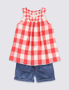 2 Piece Pure Cotton Top & Shorts Outfit (1-7 Years) Image 2 of 3