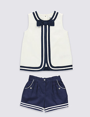 2 Piece Pure Cotton Top & Shorts Outfit (1-7 Years) Image 2 of 4