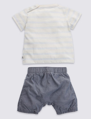 2 Piece Pure Cotton Whale Print T-Shirt & Chambray Shorts Outfit Image 2 of 4