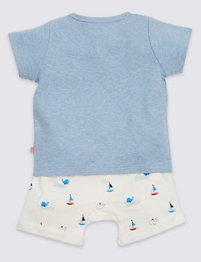 2 Piece Pure Cotton Whale Print T-Shirt & Shorts Outfit Image 2 of 5