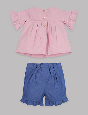 2 Piece Striped Frill Sleeve Top & Shorts Outfit Image 2 of 5