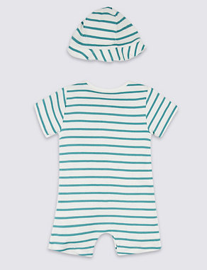 2 Piece Striped Romper with Hat Image 2 of 5