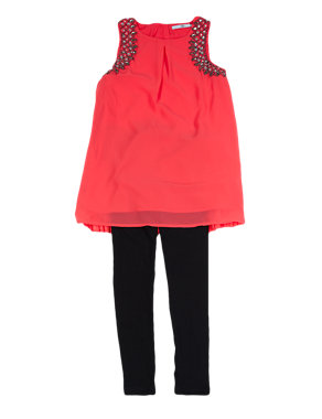 2 Piece Stud Embellished Tunic & Leggings Outfit (5-14 Years) Image 2 of 4
