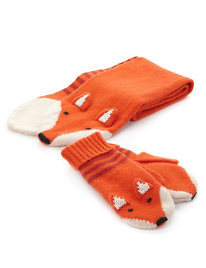 2 Piece Wool Rich Fox Scarf & Mittens Set with Cashmere Image 2 of 4