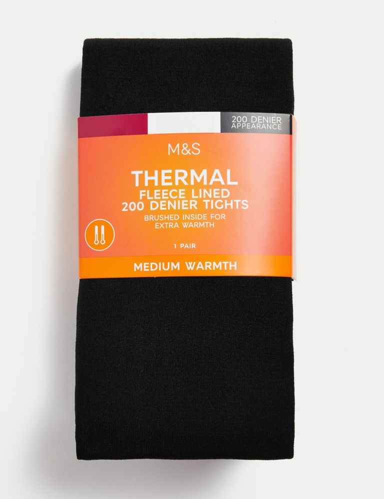 M&S Women's Size Large Black Thermal Fleece Lined 200 Denier Tights NWT