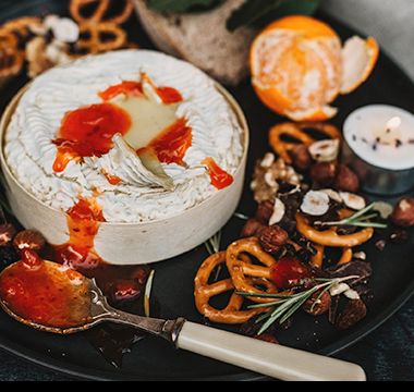 Baking camembert with a sweet chilli glaze