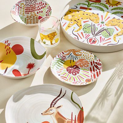 Picnicware featuring jungle animals and foliage
