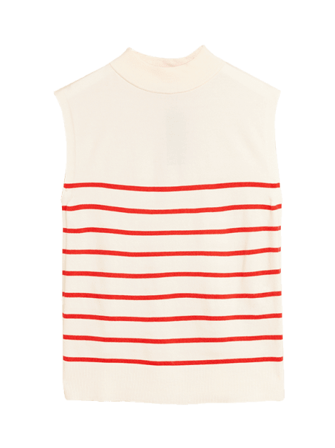 White sleeveless top with red stripes