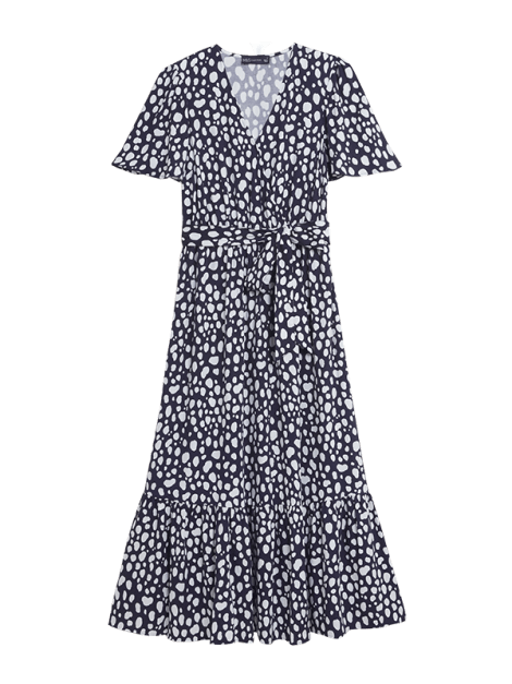 Black and white midi dress with short sleeves