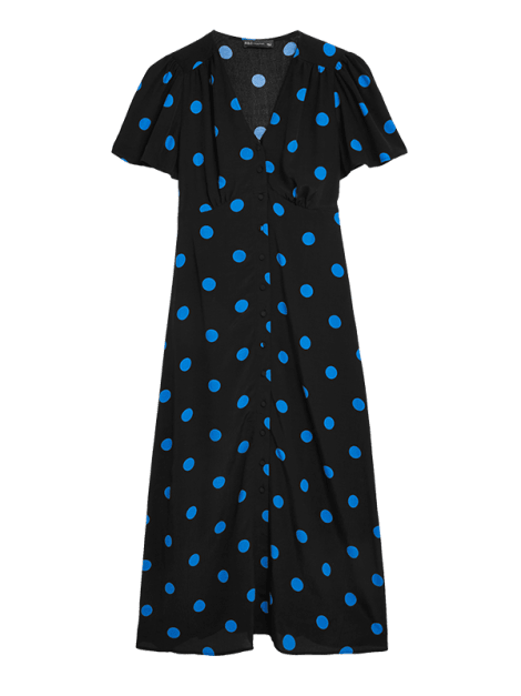 Polka-dot midi tea dress with short sleeves