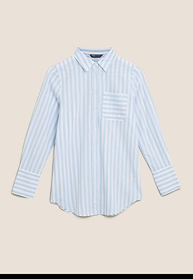 Women’s blue and white striped cotton shirt