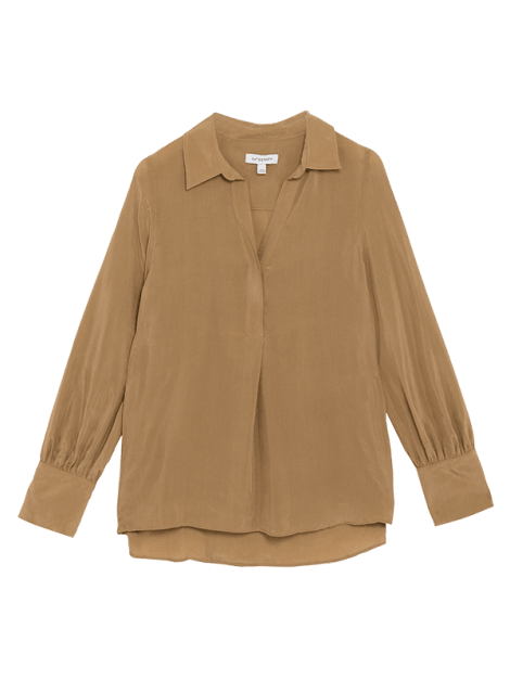 Camel-coloured longline blouse at M&S