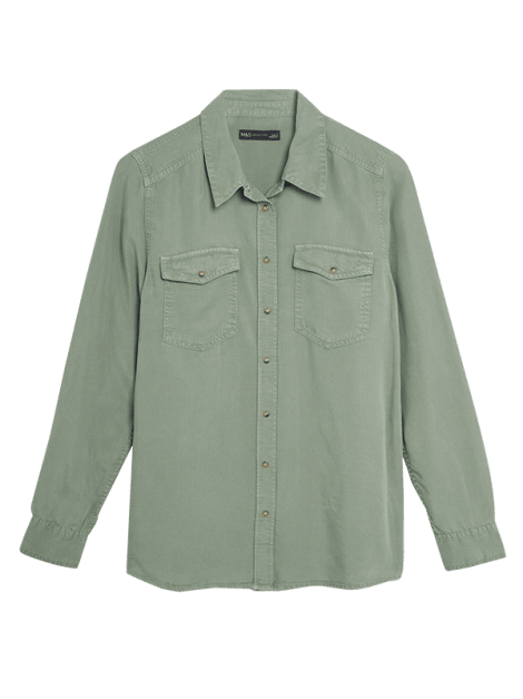 Green Tencel denim shirt at M&S