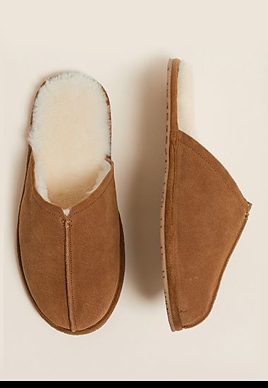 Tan suede slip-on mule slippers