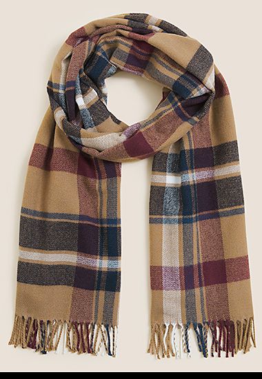 Camel checked blanket scarf