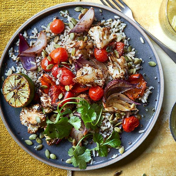 Jerk-roasted veg and grain salad