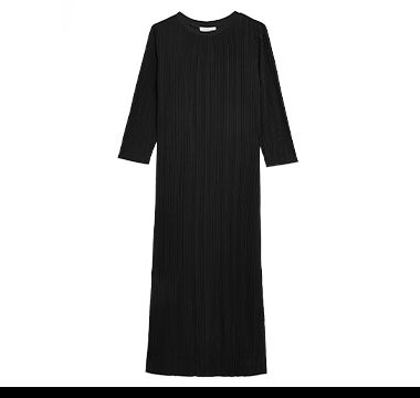 Black jersey plissé midaxi dress