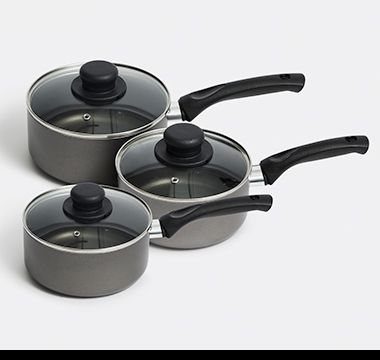 Set of three non-stick pans