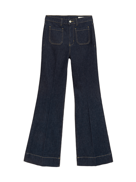Indigo high-waisted flared jeans. Shop now