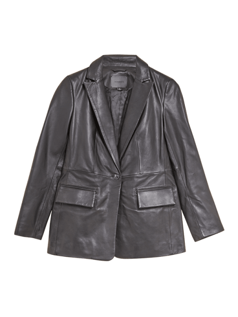 Black leather blazer. Shop now