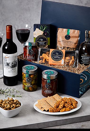 Antipasti gift box, featuring wine and deli treats. Shop food & drink gifts
