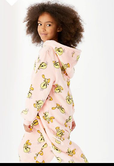 Pink fleece Looney Tunes Tweety Pie-print onesie. Shop now 