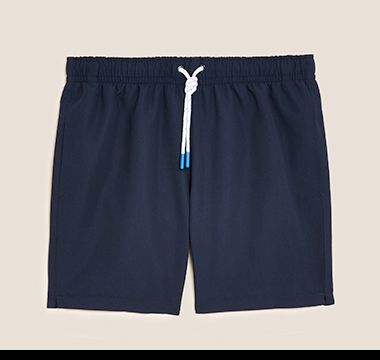 Navy quick-dry swim shorts. Shop now.