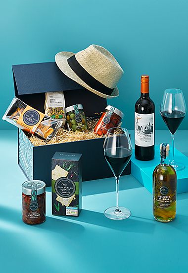 Selection of Father’s Day food and wine gifts. Shop food and drink gift sets
