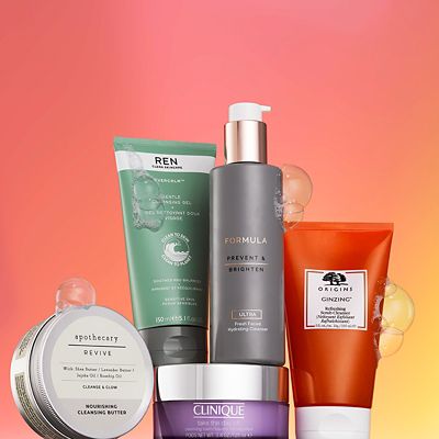 Group of skincare cleansers and balms including Ren, Origins and Clinique. Shop all cleansers. 
