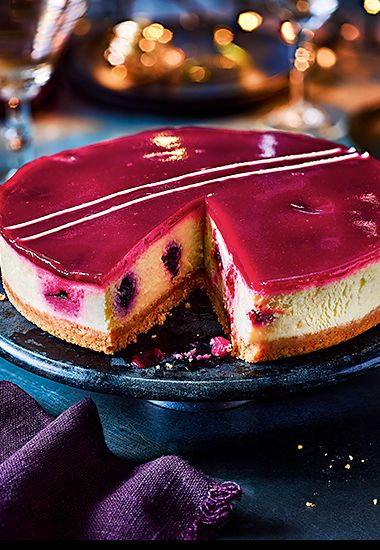Winter berry cheesecake with a raspberry glaze. Order now