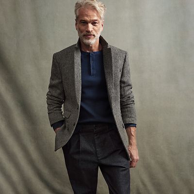 Man wearing a grey Harris Tweed blazer from M&S Originals. Shop the M&S Originals collection  
