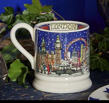 Emma Bridgewater hand-crafted London at Christmas mug. Shop Emma Bridgewater