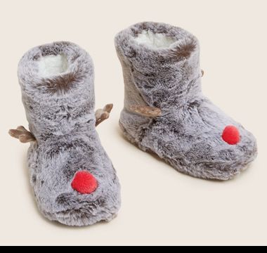Kids’ faux fur reindeer slipper boots. Shop now