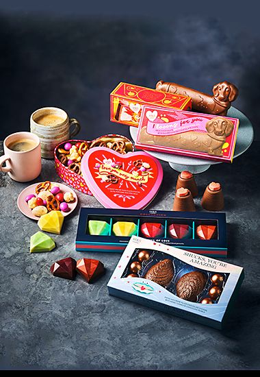A selection of Valentine’s Day chocolate gifts. Find your nearest store