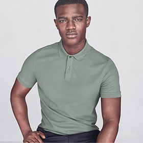 Man wearing pale green polo shirt